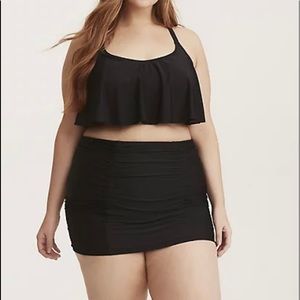 TORRID BLACK RUCHED HIGH WAIST SWIM SKIRT